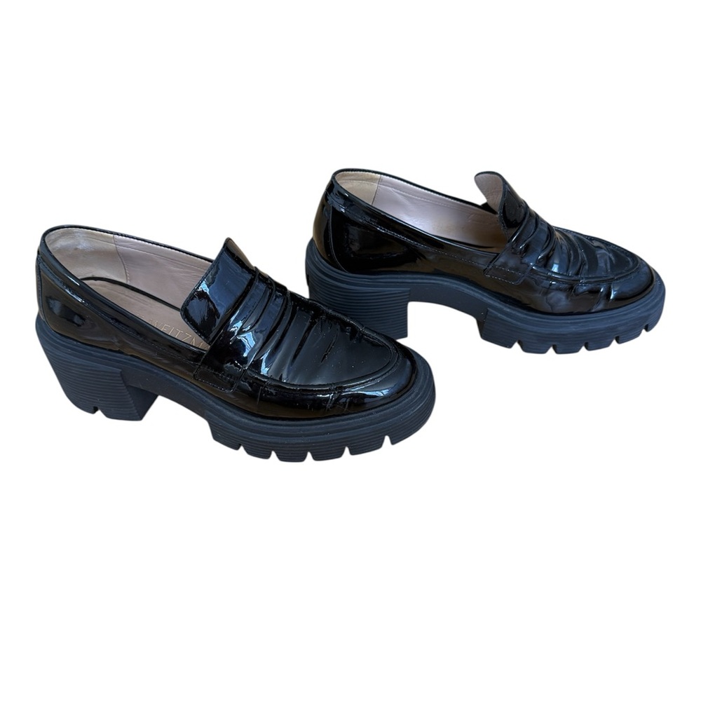 Stuart Weitzman Soho Platform Loafers—Black Patent Leather, Size 8
